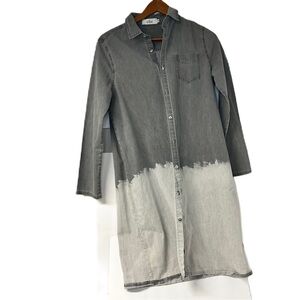 Vibe girls sz 20 black gray ombre denim button down shirt dress tunic lagenlook